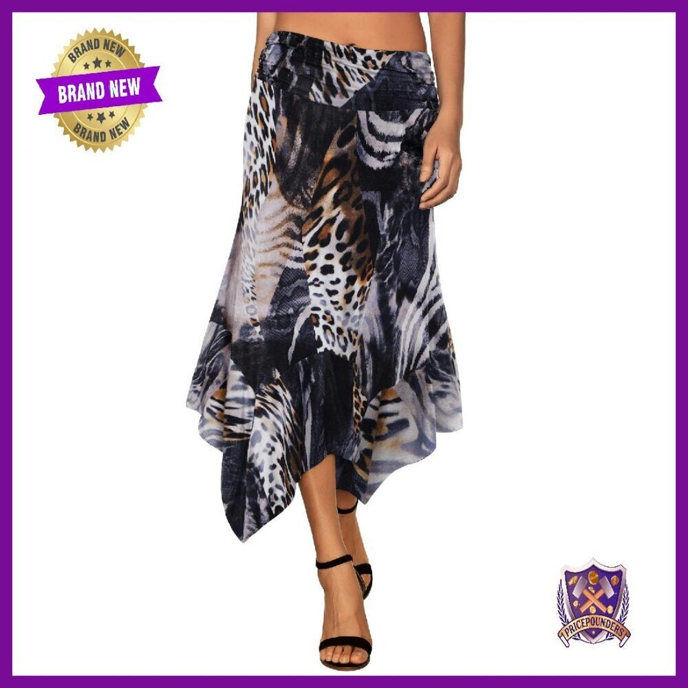 Flowy Midi Skirt with Handkerchief Hem, Elastic Waistband, Stretchy Fabric